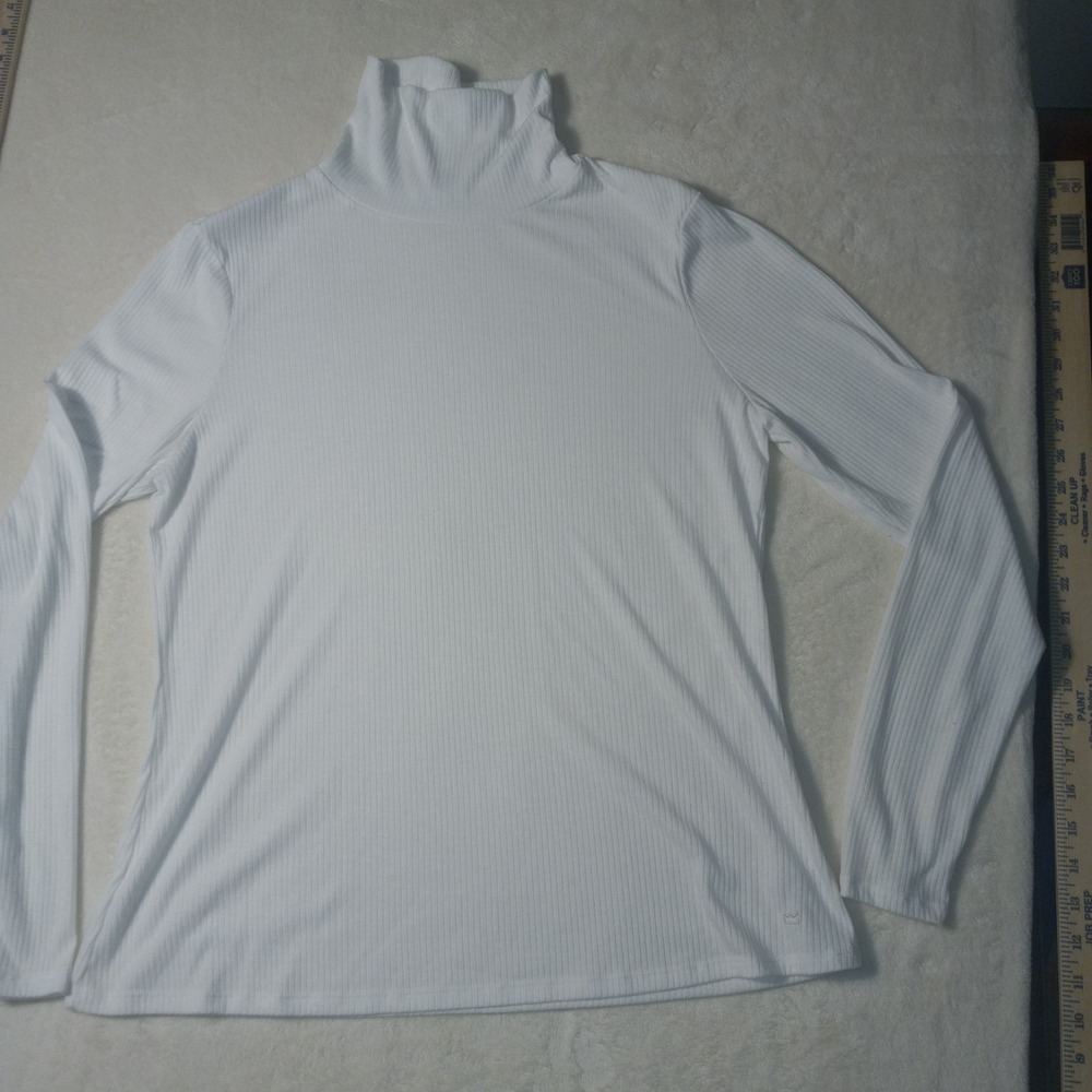 Crown & Ivy  Women's White Ribbed Knit Turtleneck Sweater XL 65% Poly 35% rayon